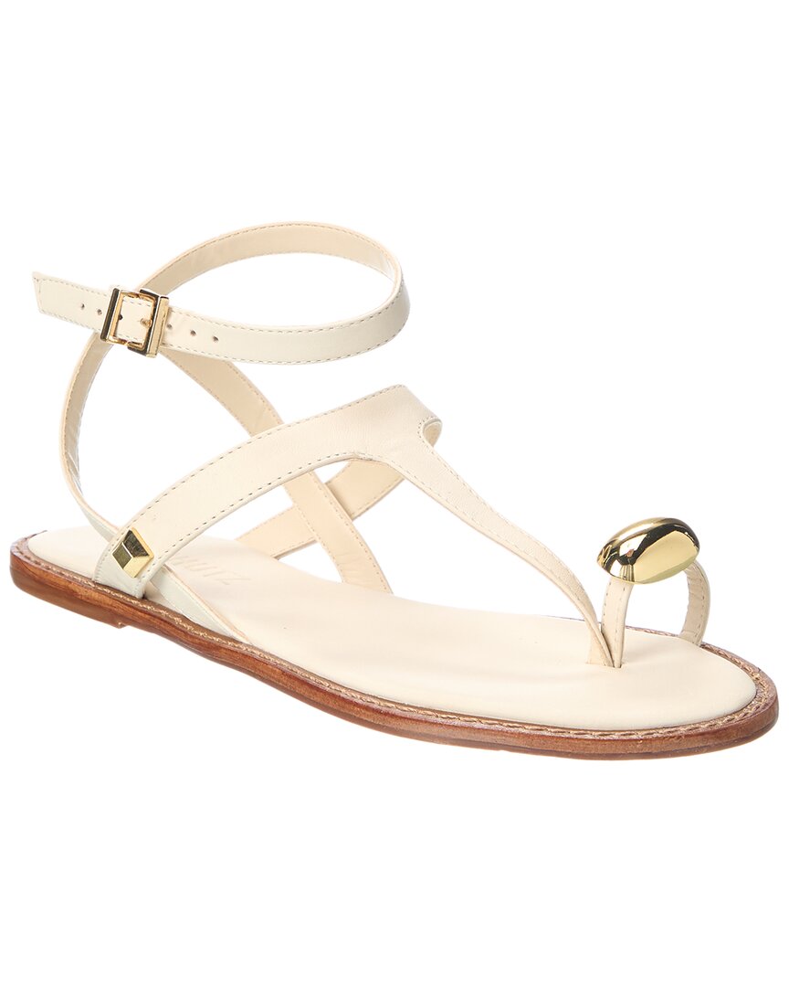 Schutz Elysa Leather Flat Sandal In White