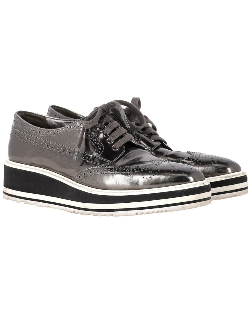 Prada Women's Leather Metallic Brogue Platform Low-top Sneaker