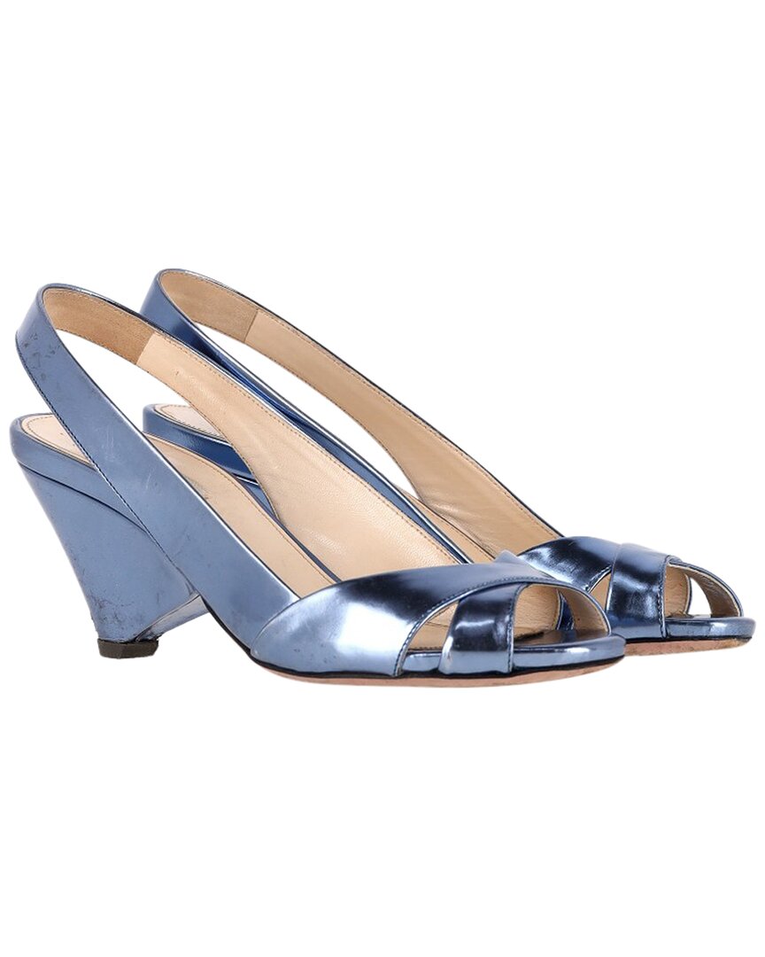 Prada Women's Leather Slingback Wedge Sandal (authentic Pre-loved) In Blue