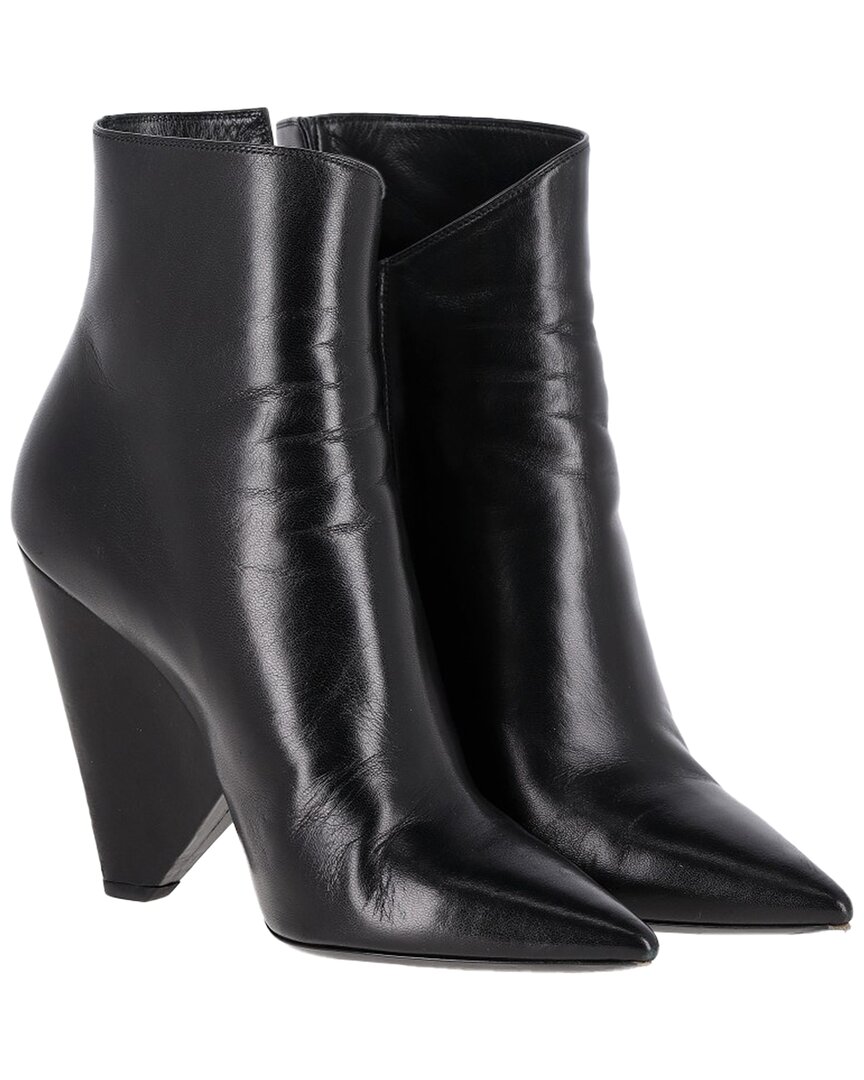 Saint Laurent Women's Leather Pyramid-heeled Ankle Boot (authentic Pre-loved) In Black