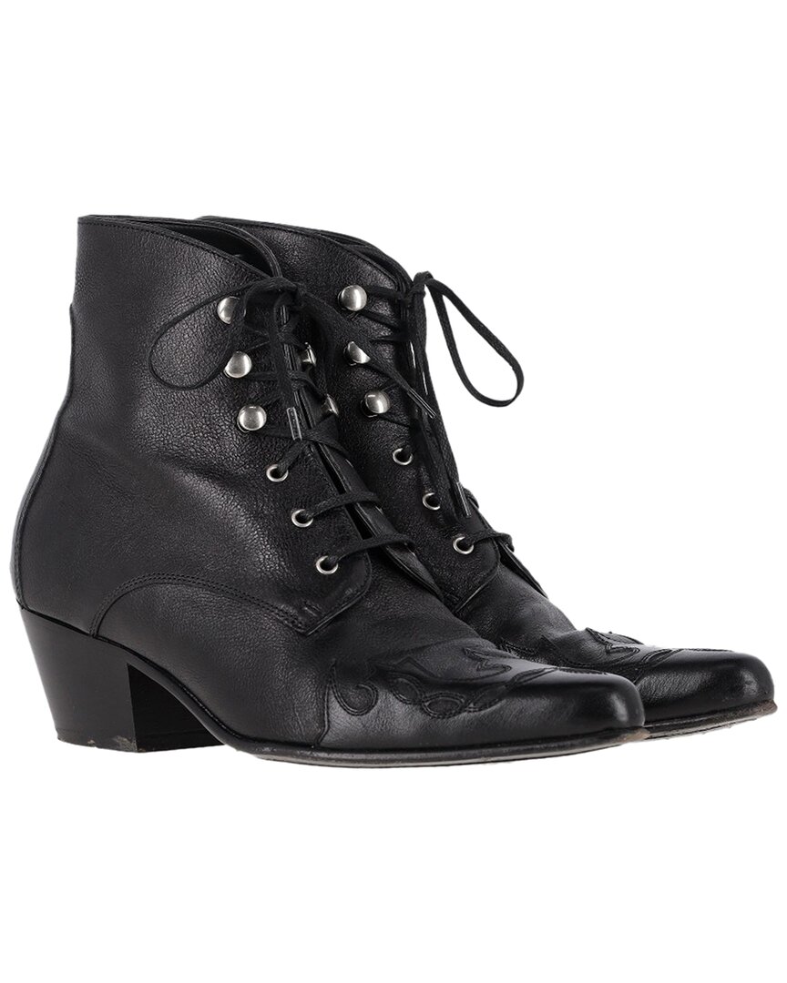 Saint Laurent Women's Leather Western Lace-up Ankle Boots (authentic Pre-  Loved) In Black