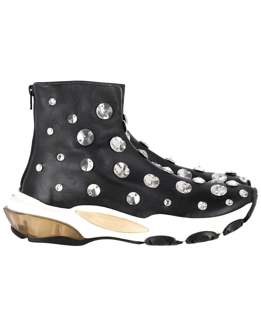 Valentino Women's Leather Crystal-embellished Sneaker (authentic Pre-loved) In Black