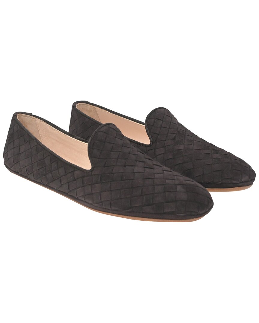 Bottega Veneta Women's Suede Fiandra Intrecciato Weave Loafer (authentic Pre- Loved) In Black