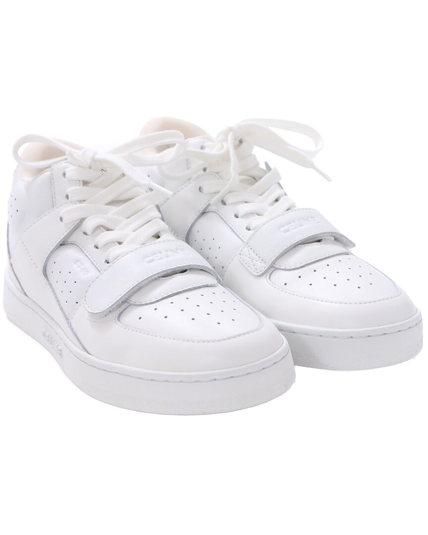 Celine Women's Leather Ct-02 Mid High Top Sneaker (authentic Pre-loved) In White