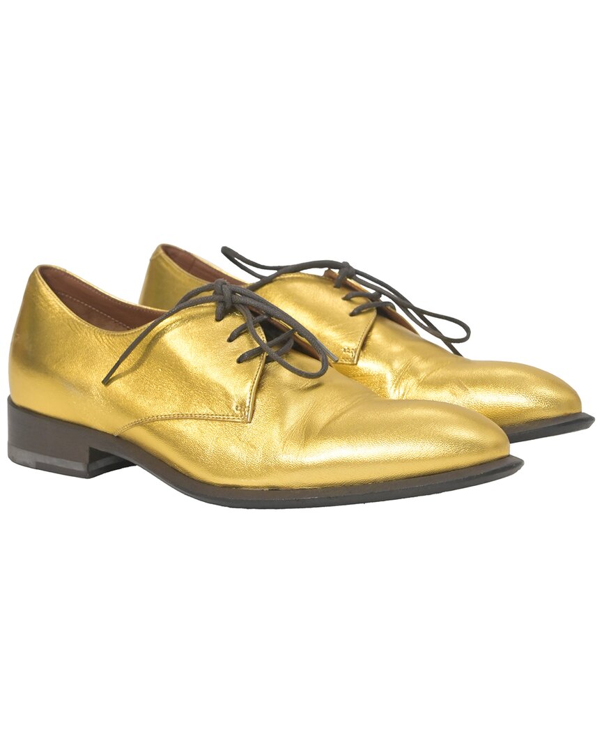 Celine Women's Leather Lace-up Oxford Shoe (authentic Pre-loved) In Gold
