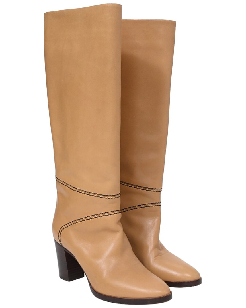 Chloé Women's Leather Knee-high Riding Heeled Boot (authentic Pre-loved) In Brown