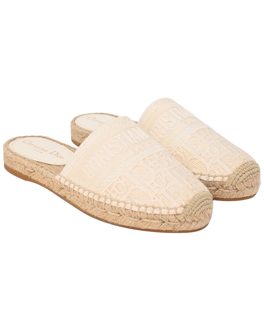 Dior Women's Cotton Granville Embroidered Flat Espadrille Mule (authentic Pre-  Loved) In Neutral