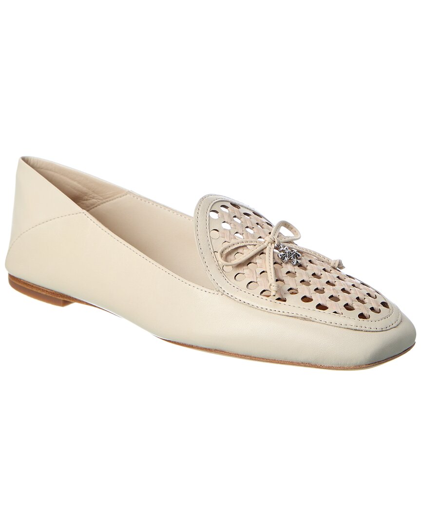 Tory Burch Tory Charm Woven Leather Loafer In White | ModeSens