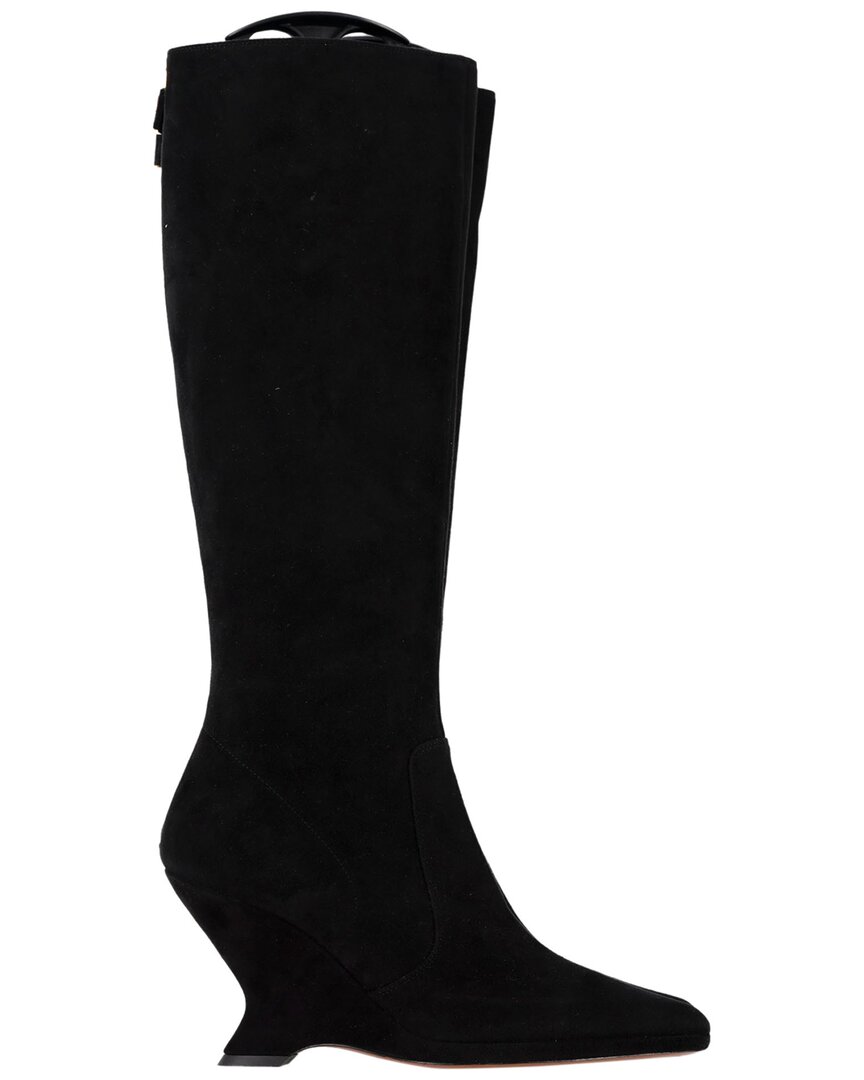 Dior Women's Suede Pointed-tie Zipped Knee-high Boot (authentic Pre-loved) In Black