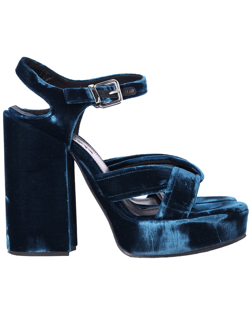 Jil Sander Women's Velvet Chunky Sandal Heel (authentic Pre-loved) In Blue