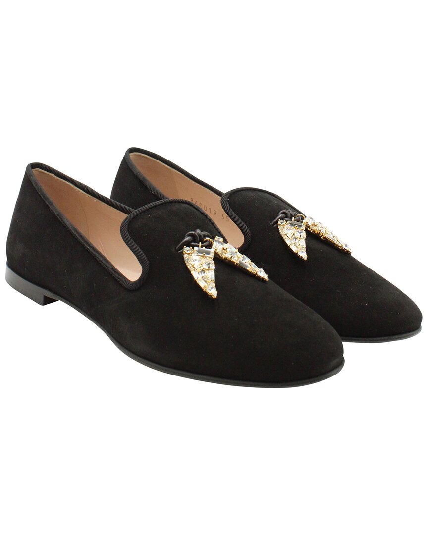 Giuseppe Zanotti Women's Suede Embellished Shark Tooth Smoking Slipper (authentic Pre-loved) In Black