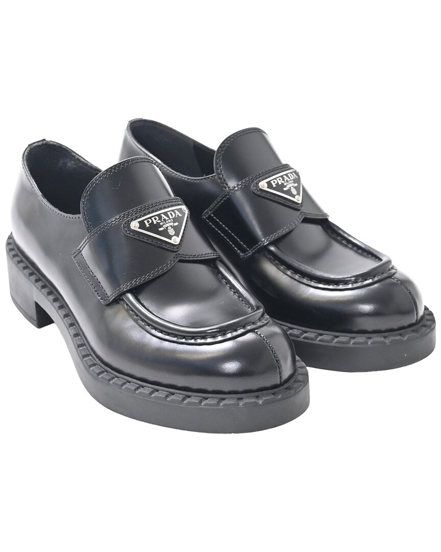 Prada Women's Leather Brushed Platform Loafer (authentic Pre-loved) In Black