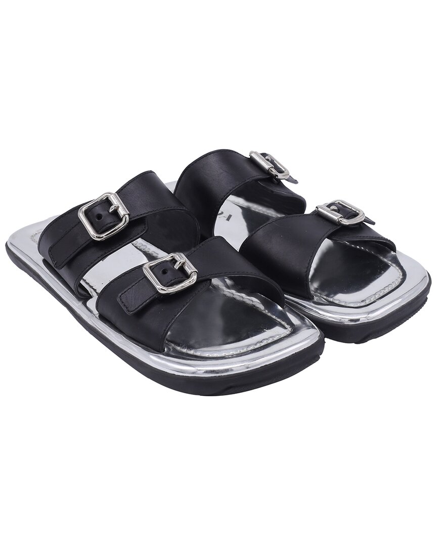 Prada Women's Leather Buckled Flat Sandal (authentic Pre-loved) In Black