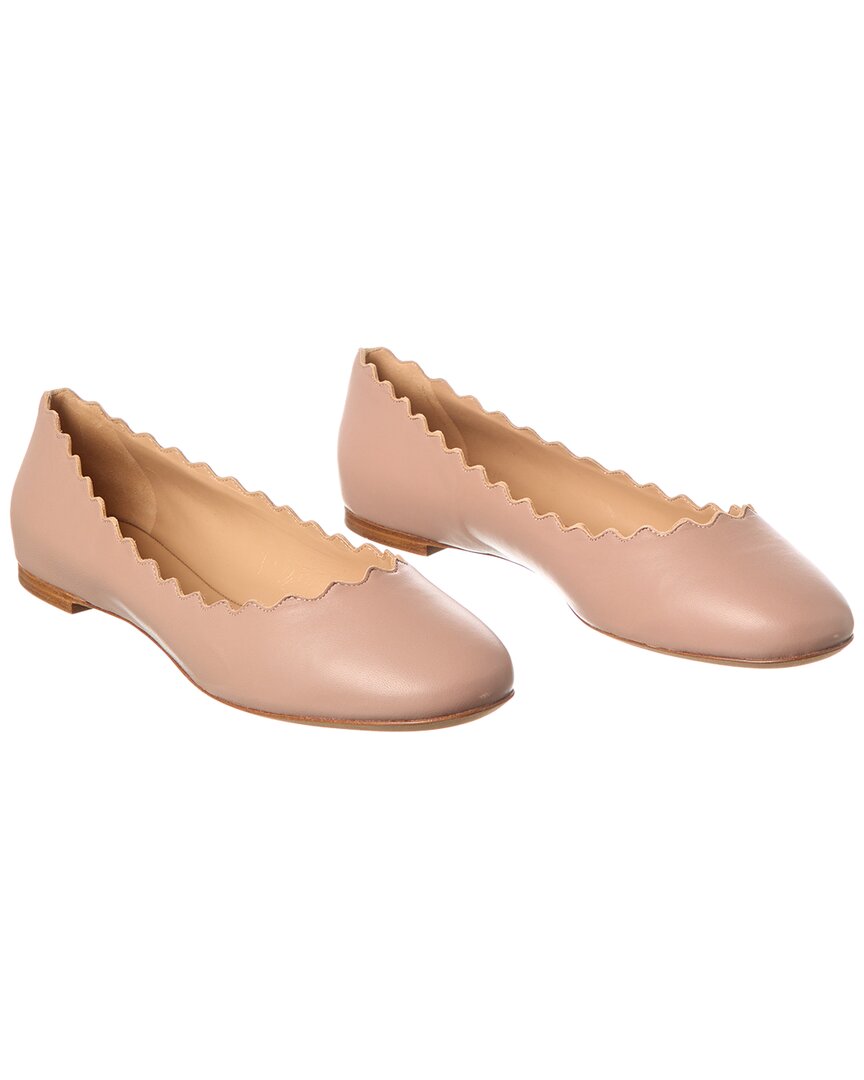 Shop Chloé Lauren Scalloped Leather Ballerina Flat (authentic )