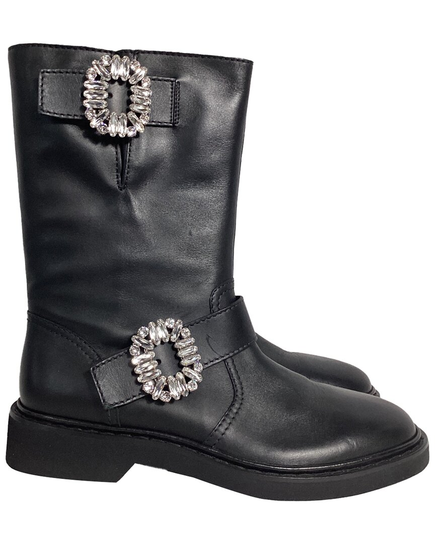 Roger Vivier Women's Leather Viv' Strass Mid-calf Boot (authentic Pre-loved) In Black