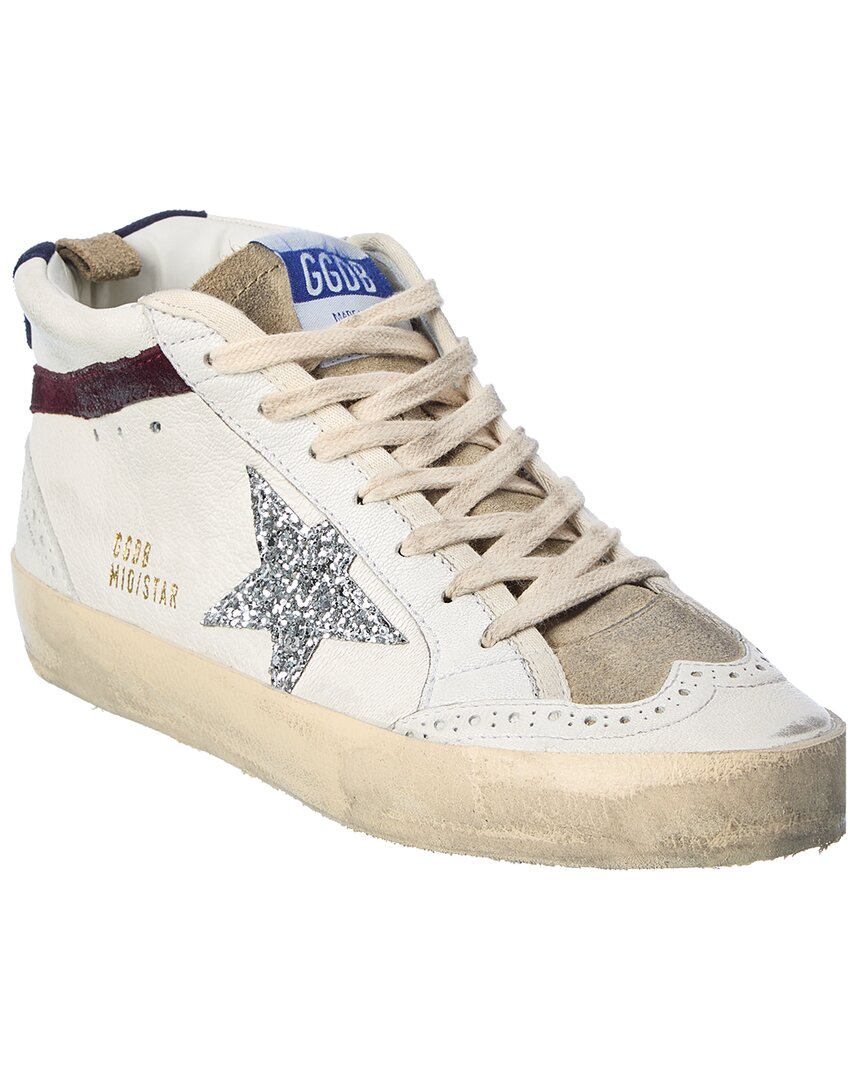 Golden Goose Mid Star High-top Leather Sneakers In White