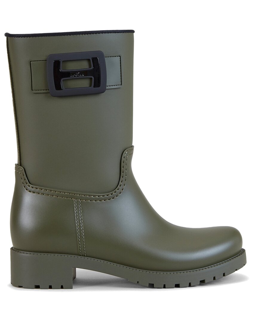 Hogan Leather Rain Boot In Green