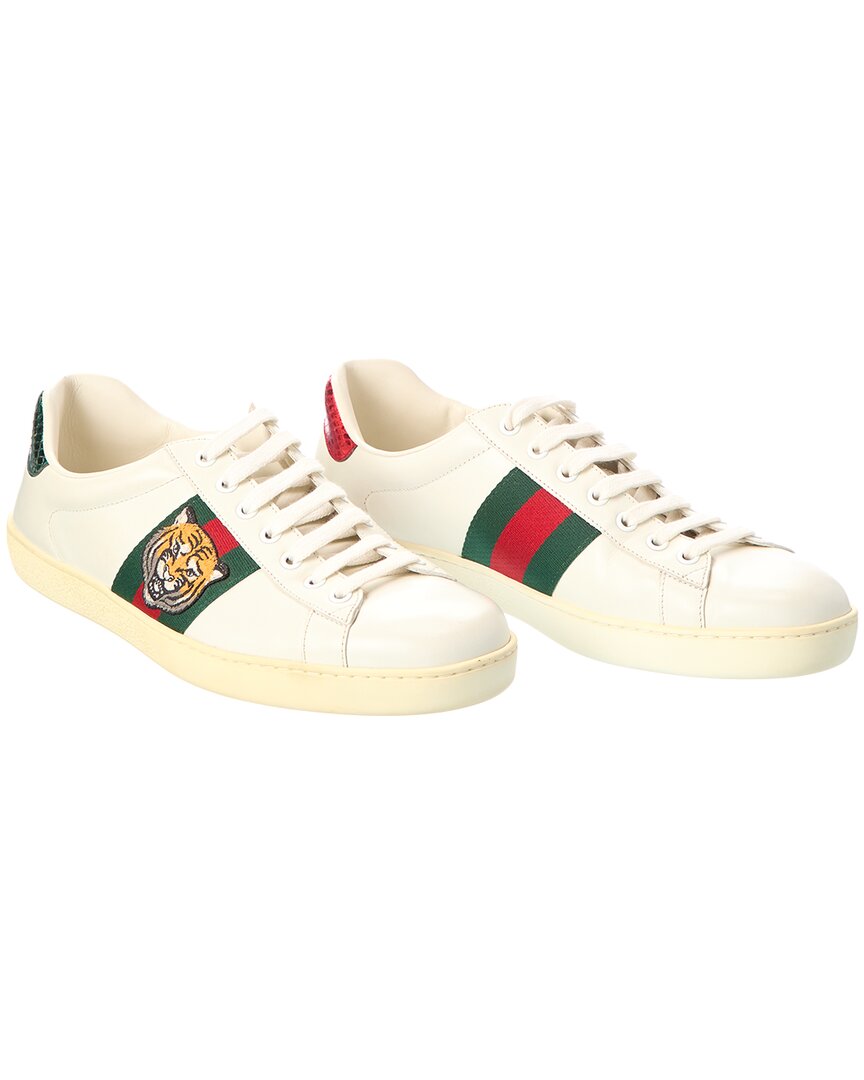 Pre-owned Gucci Ace Embroidered Tiger Leather Sneaker (authentic Pre-loved)