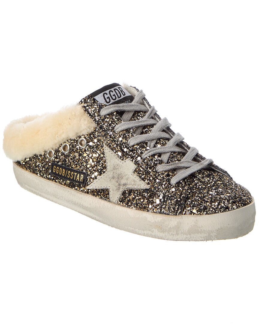 Golden Goose Super-star Sabot-style Sneakers With Glitter And Shearling Lining In Brown