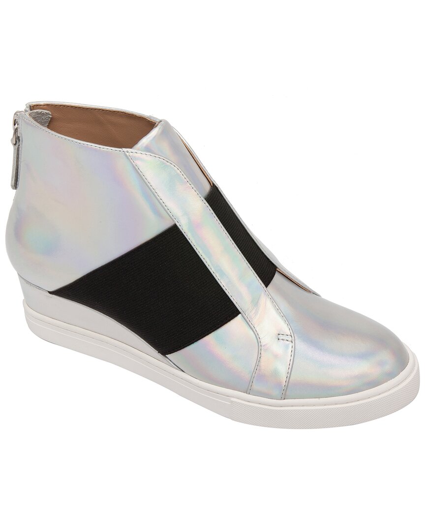 Linea Paolo Amber-l Leather Wedge Sneaker In Silver