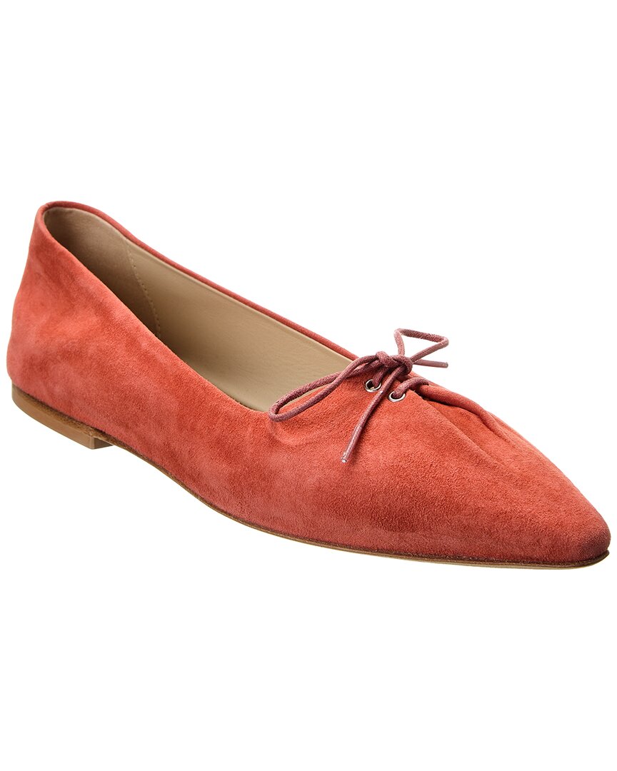 Shop Theory Pleated Suede Ballet Flat In Red