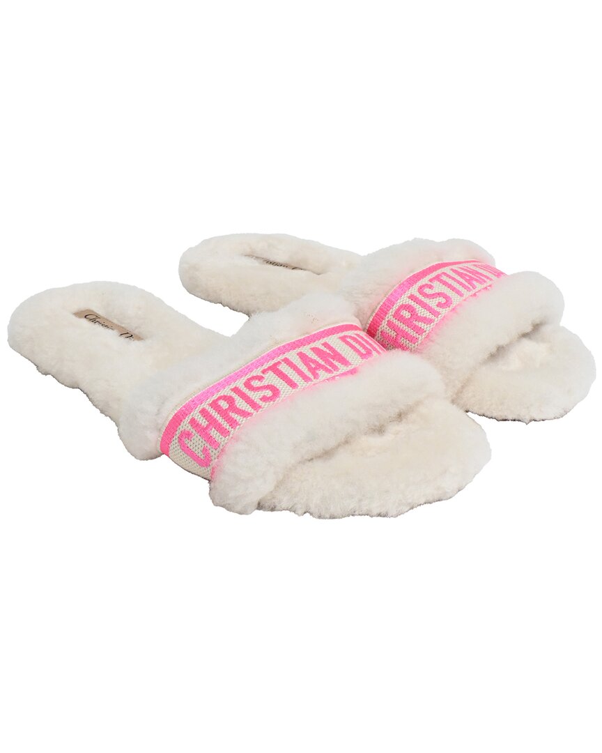 Dior Women's Faux Fur Chez Moi Slide (authentic Pre-loved) In White