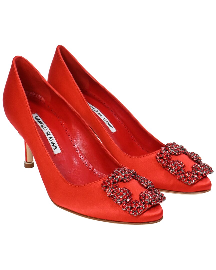 Manolo Blahnik Hangisi 70 Pumps In Red Satin In Multi