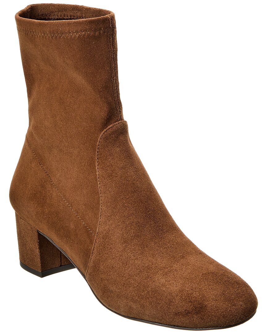 Shop Stuart Weitzman Sofia 50 Stretch Suede Bootie In Brown