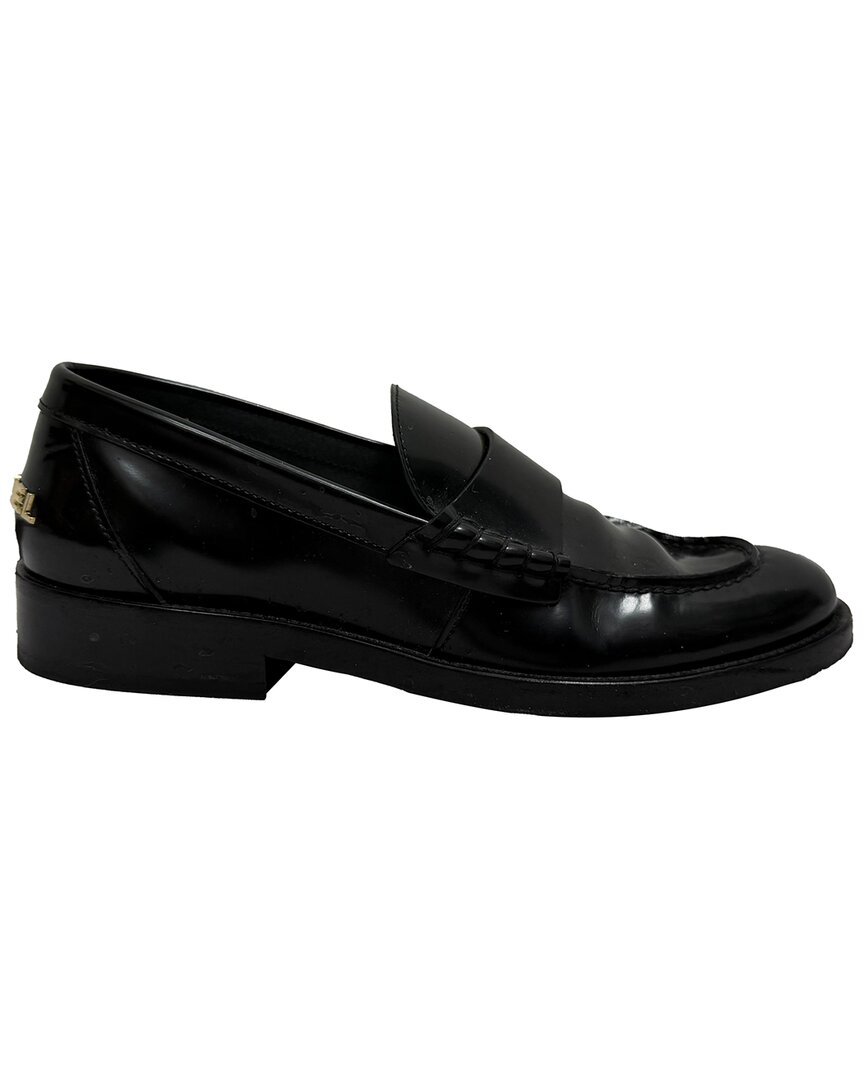 Chanel Women's Leather Shiny Logo Loafer (authentic Pre-loved) In Black