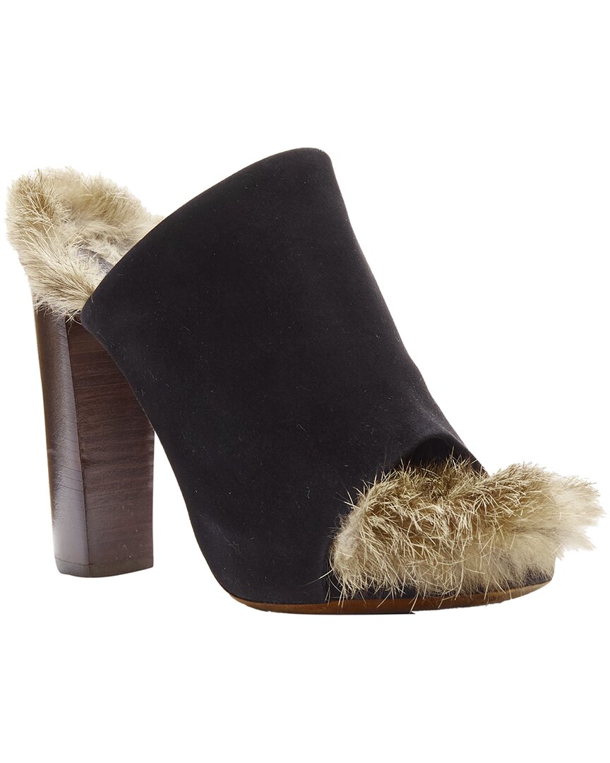 Celine Women's Suede Phoebe Philo Suede Fur Mule (authentic Pre-loved) In Black