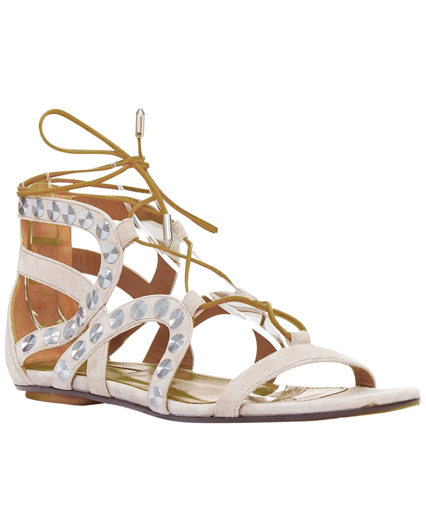 Aquazzura Women's Suede Leather Disc Studded Gladiator Sandal (authentic Pre-loved) In Neutral