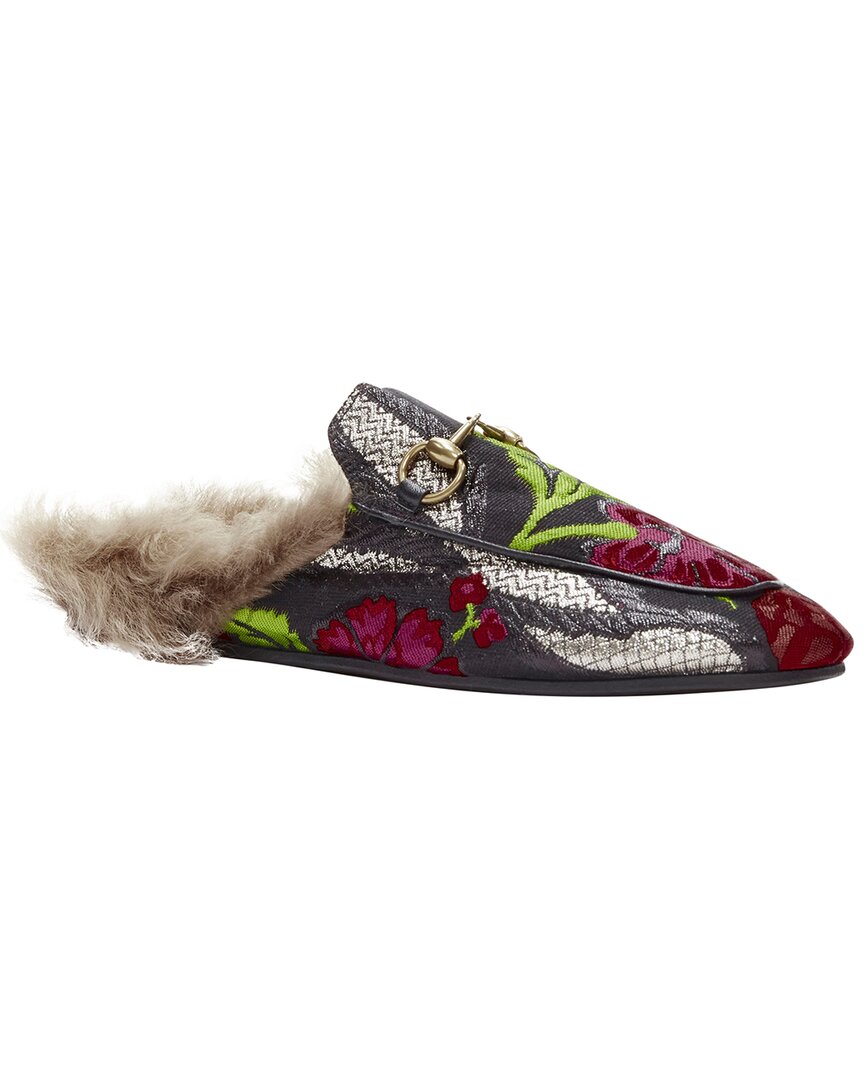 Pre-owned Gucci Women's Cotton Princetown Floral Jacquard Fur Lined Loafer (authentic Pre-loved)