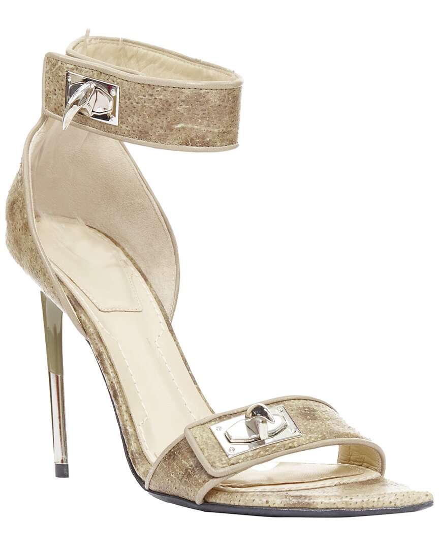 Givenchy Women's Leather  Khaki Leather Sharktooth Turnlock Sandal  (authentic Pre-loved) In Gold