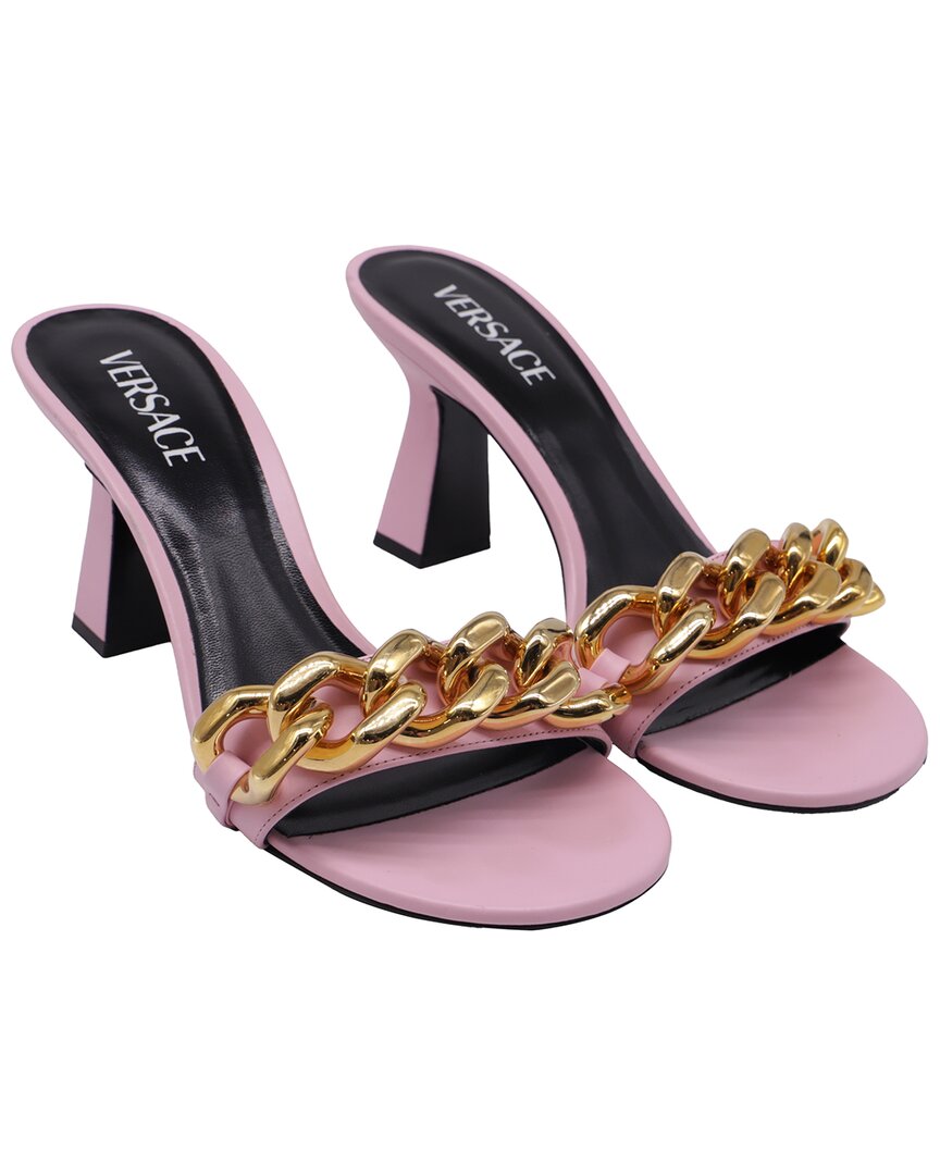 Versace Women's Leather Medusa Chain Slide Sandal Heel (authentic Pre-loved) In Purple