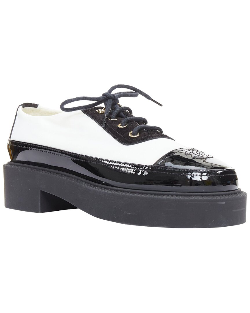 Pre-owned Chanel Women's Nylon Patent Trim Cc Brogue Creeper (authentic Pre-loved)
