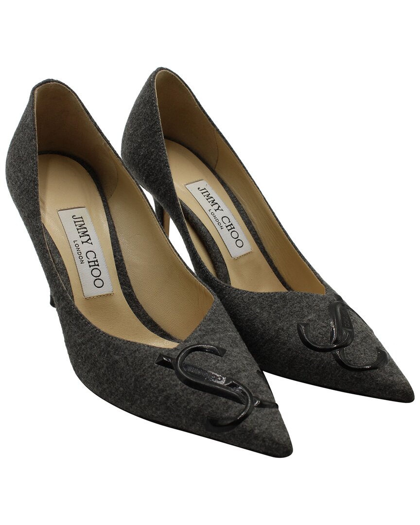 Jimmy Choo Love Decollete Pumps In Grey Wool In Black