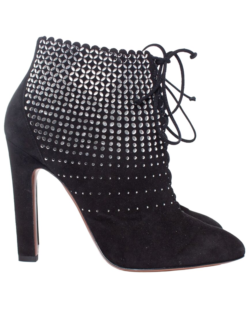 Alaïa Women's Suede Laser-cut Lace-up Boot (authentic Pre-loved)