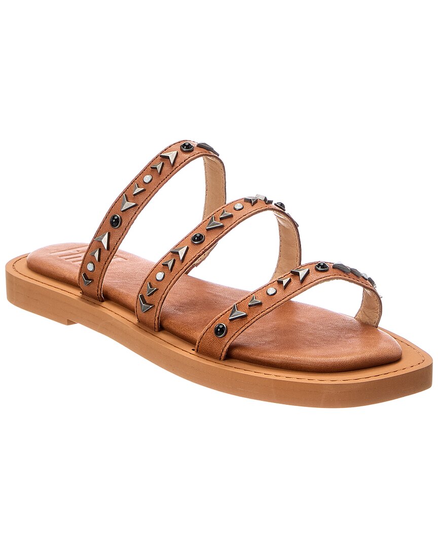 Frye Faye Studded Slide Leather Sandal In Tan