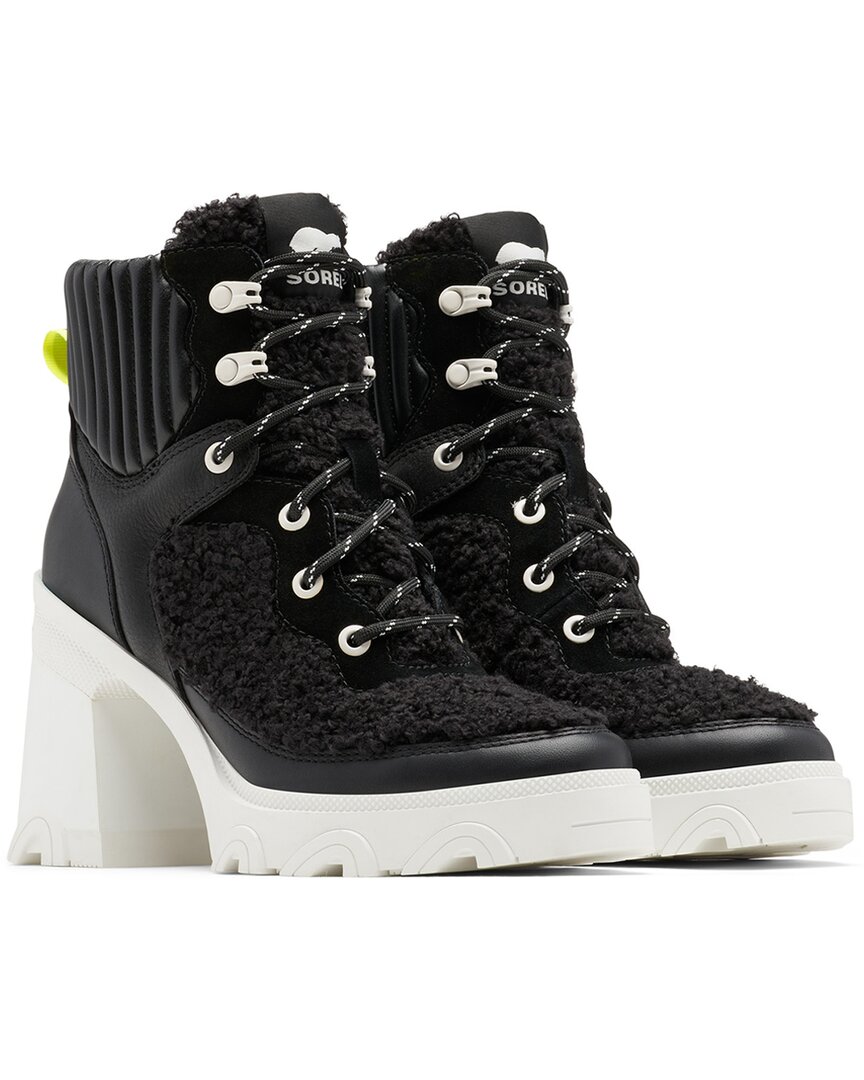 Sorel Brex™ Leather & Faux Shearling Block Heel Lace-up Bootie In Black