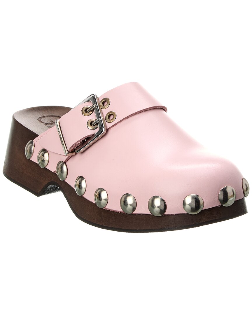 Ganni Pink Leather Retro Loafers In Pink
