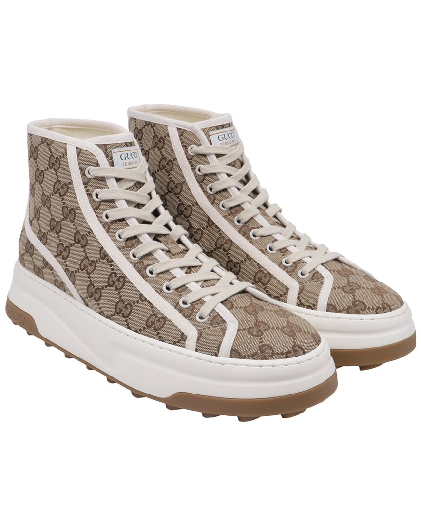 Pre-owned Gucci Women's Coated/waterproof Canvas Gg Monogram Tennis 1977 High Top  Platform Sneaker (authentic