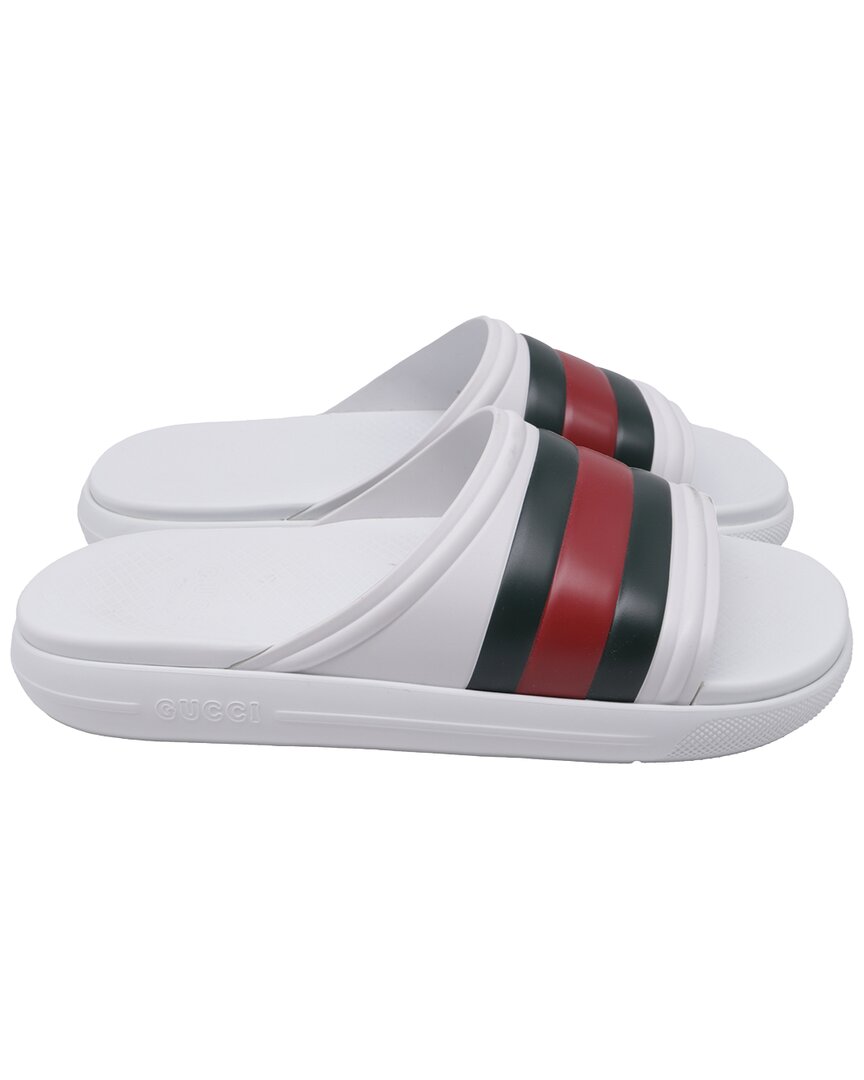 Gucci Men's Rubber Web Slide Sandal (authentic Pre-loved) In White