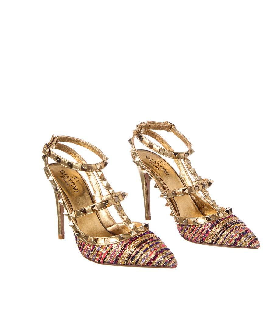 Valentino Rockstud Caged 100 Tweed & Leather Pump (authentic )