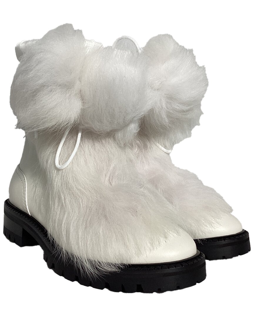 Jimmy Choo Fur Trim Ankle Boots In White Leather In White