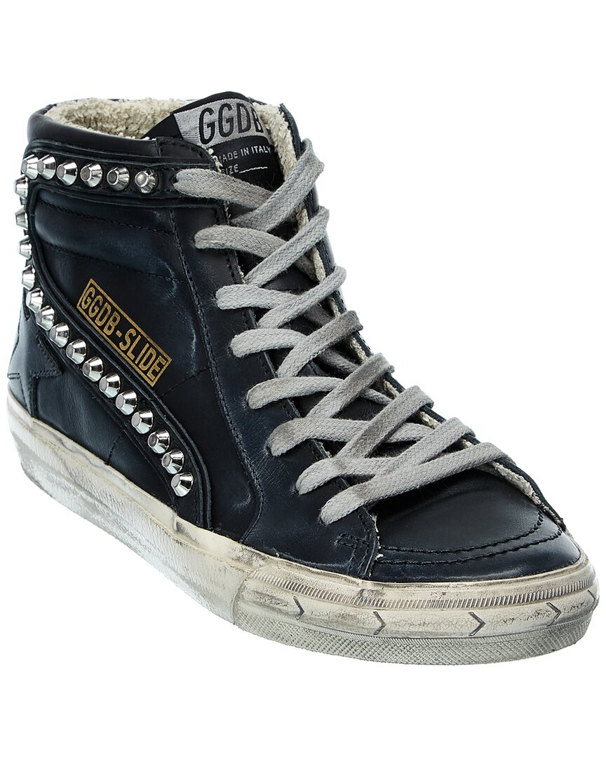Golden Goose Studded Leather Slide Sneakers In Black