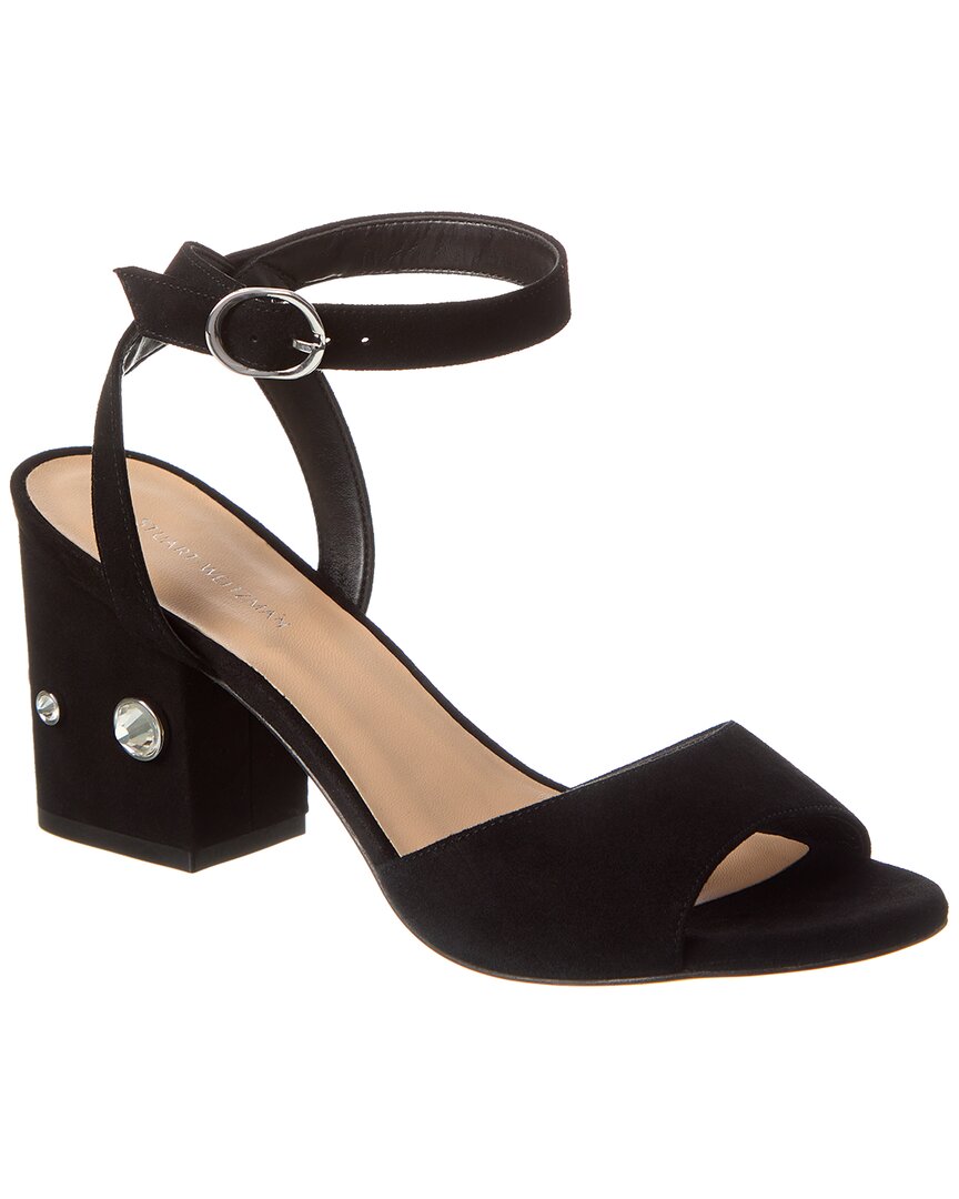 Shop Stuart Weitzman Allshine Block 75 Suede Sandal In Black