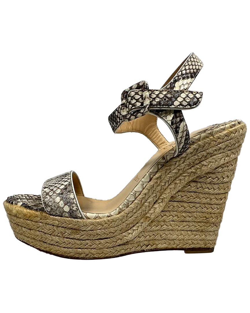 Pre-owned Christian Louboutin Women's Python Leather Spachica Espadrille Wedge Sandal  (authentic Pre-loved)