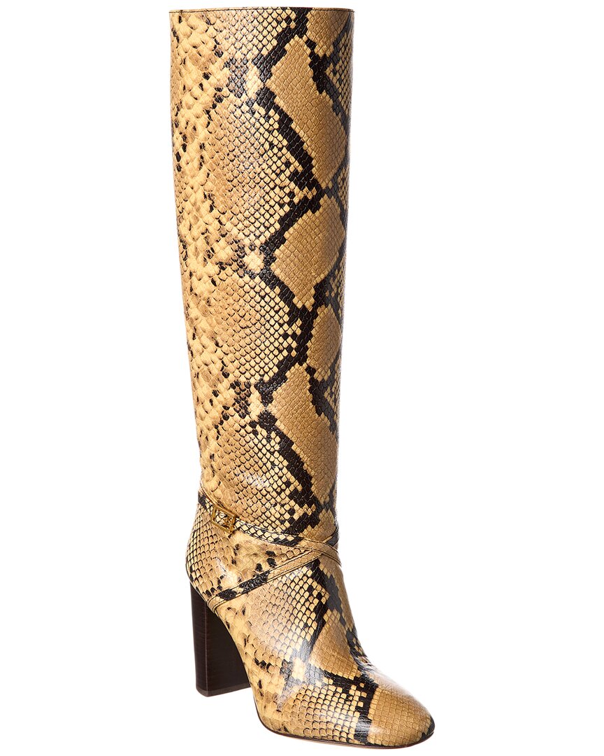 Shop Tory Burch Pull-on Snake-embossed Leather Knee-high Boot