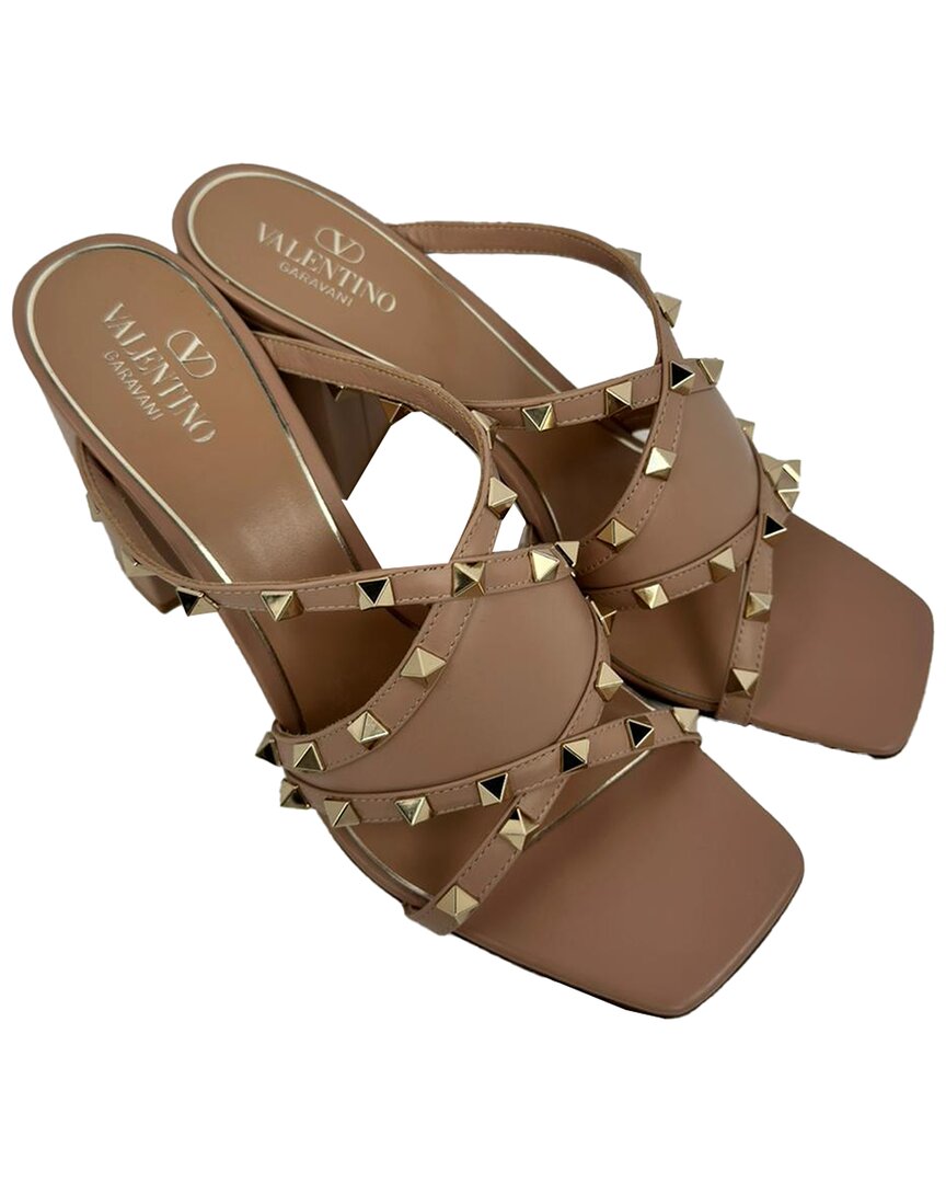 Valentino Garavani Valentino Women's Leather Rockstud Heeled Mule (authentic Pre-loved) In Brown