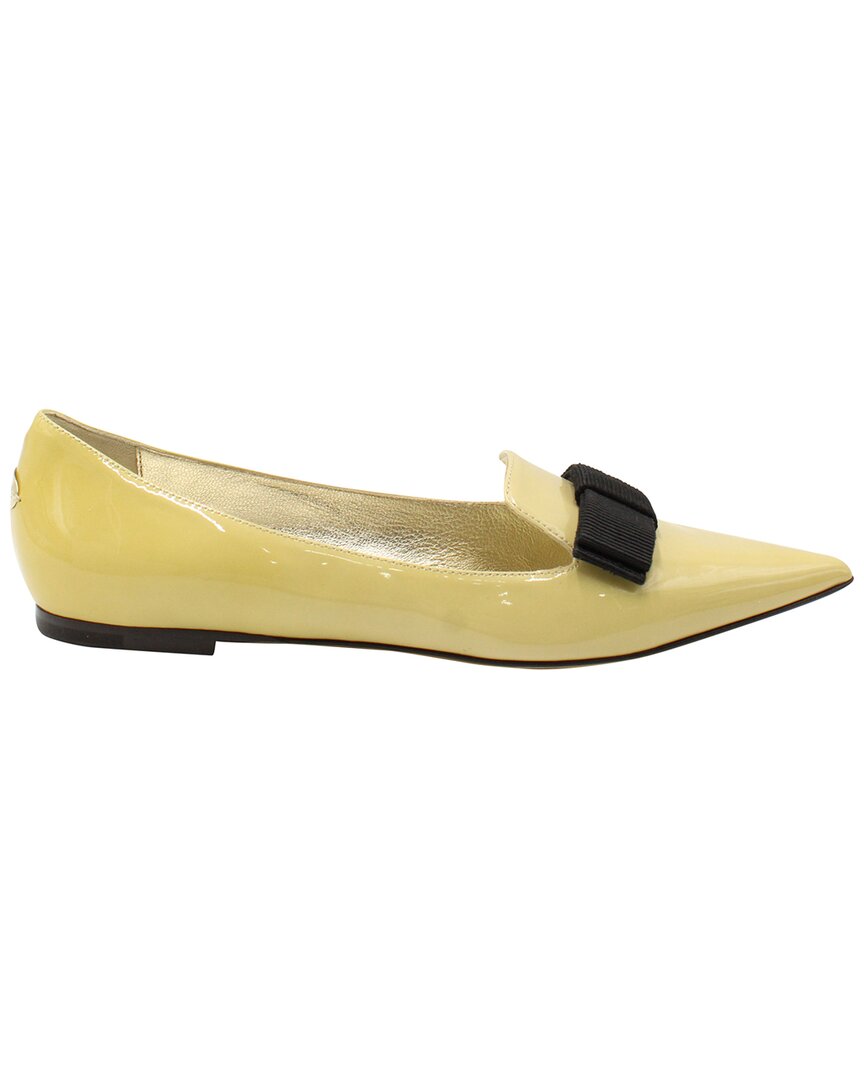 Jimmy Choo Gala Bow Pointed Flats In Yellow Patent Leather In Yellow